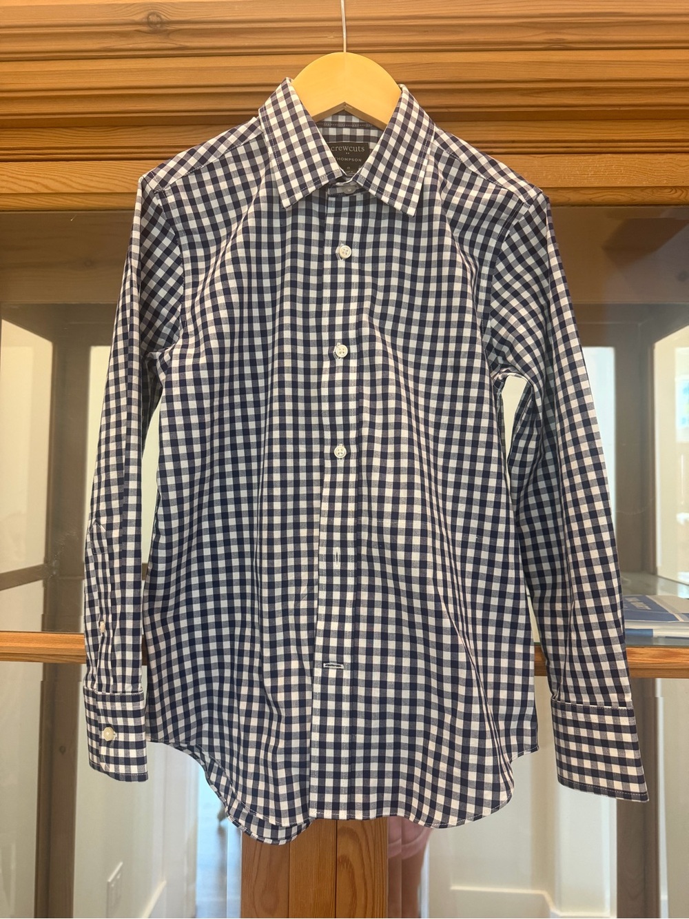 Boys Crewcuts Navy and White Gingham Dress Shirt, Size 8